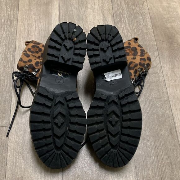 Womens Olivia Ferragamo Cheetah Chunky Heel Lace Up Combat Boots - Picture 5 of 6